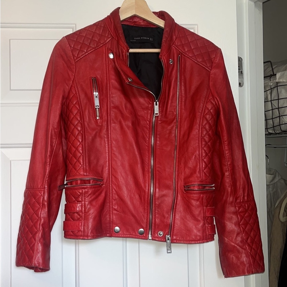 Vintage Zara Red Faux Leather Jacket